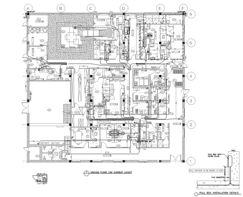 Bungalow electrical layout plan drawing in dwg AutoCAD file.